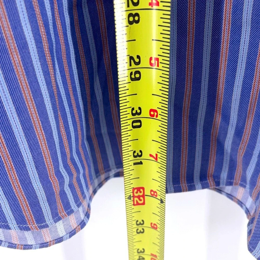 Brooks Brothers 346 Men XL Blue Orange Striped Non-Iron Cotton Button Down Shirt